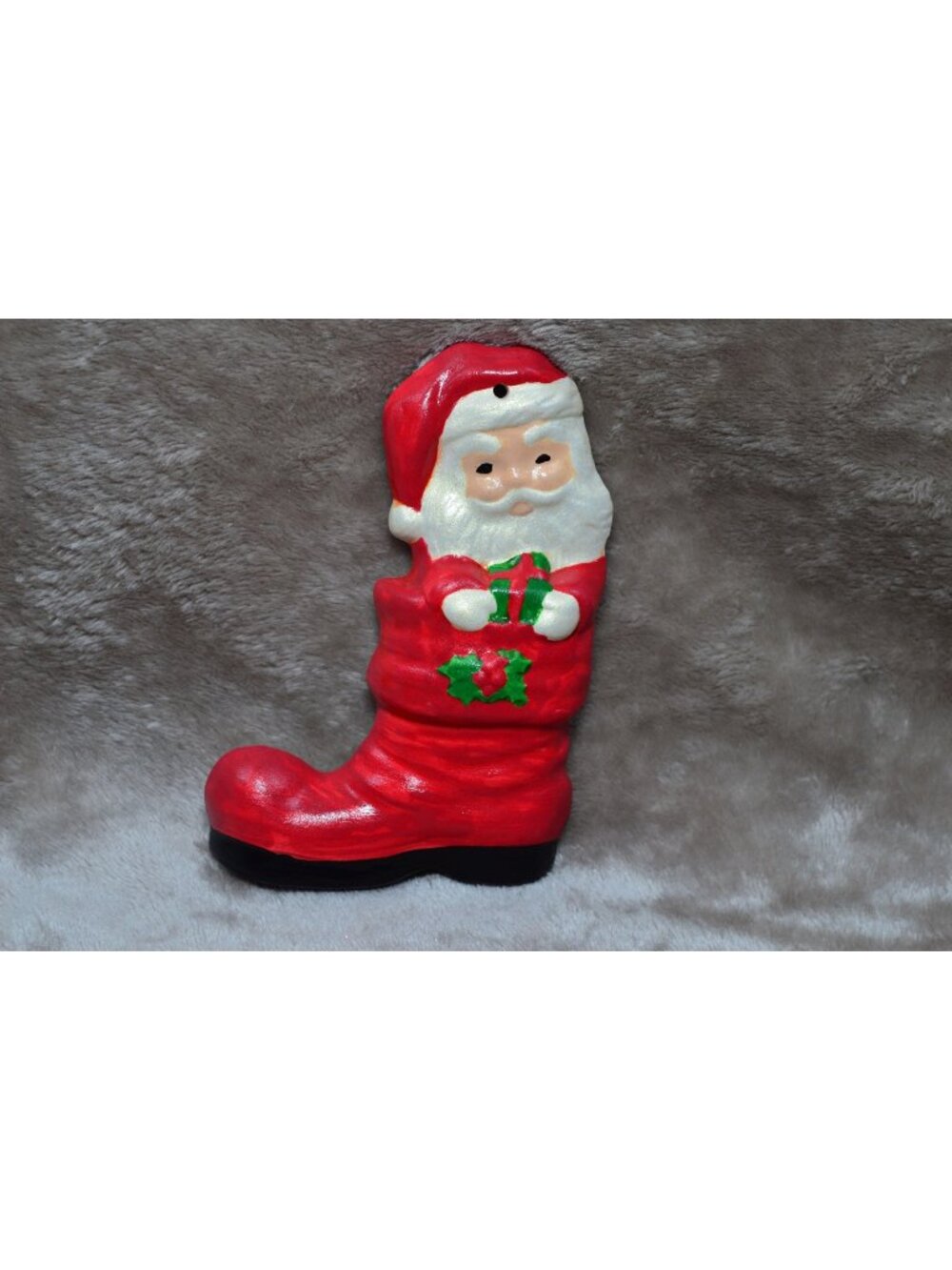 Vintage Santa in Boot Plaster Christmas Ornament Retro Hand Painted Nostalgic